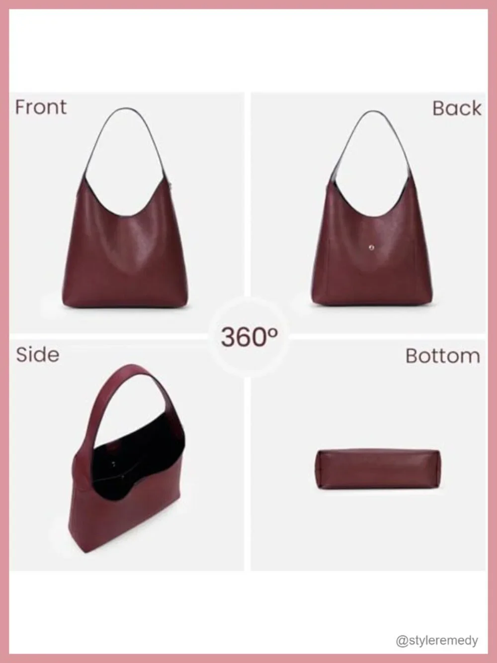 Vegan Leather Hobo Bag with Cherry Charm Slouchy Shoulder Tote